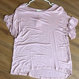 Chic Pink Ruffle Sleeve Women's Tee